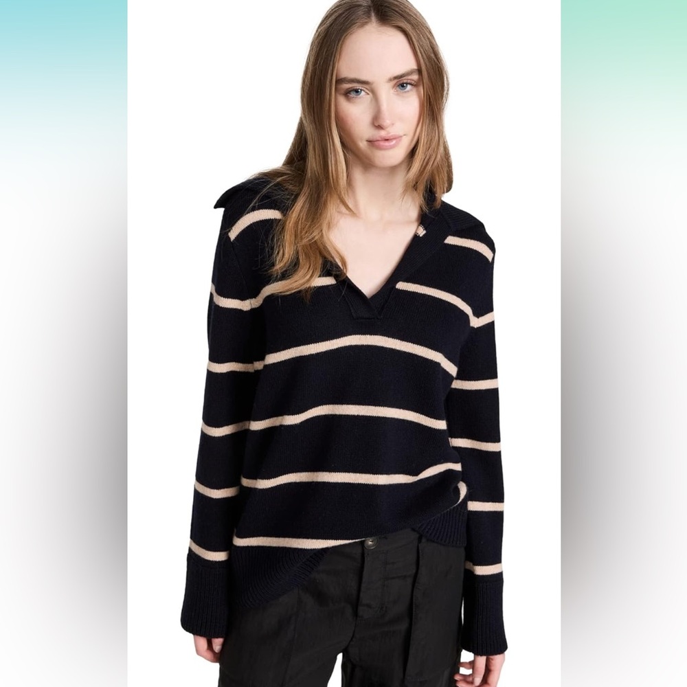 Vince Johnny Collar Striped Sweater - XXS